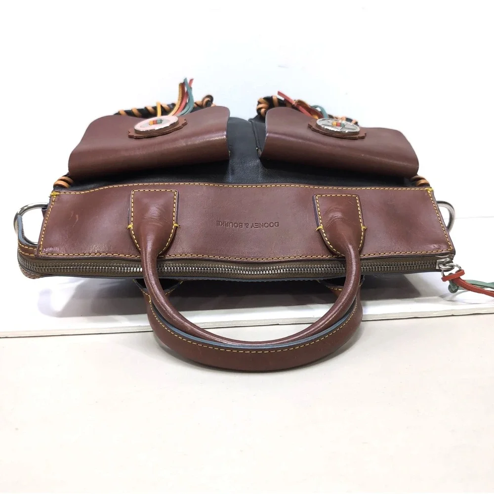 2005 Dooney & Bourke Bolero Western Satchel Black/Brown Leather Conchos Dust Bag